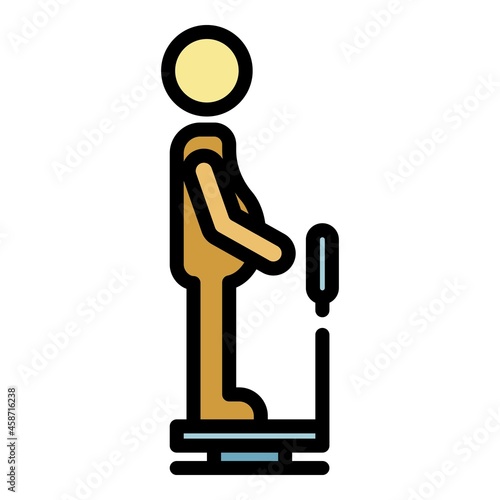 Man fat on scales icon. Outline man fat on scales vector icon color flat isolated