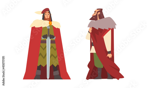 Medieval Nobleman in Mantle with Sword Vector Set