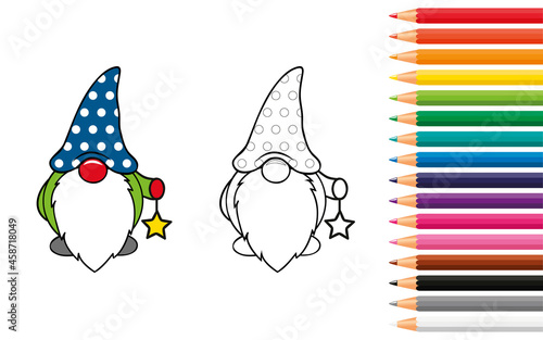 cute dwarf for coloring book with pencils