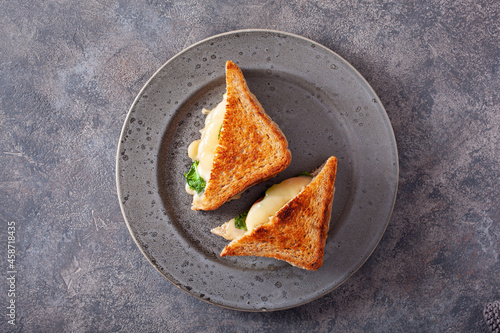 Obraz na płótnie grilled cheese spinach and tomato sandwich on concrete background w salonie