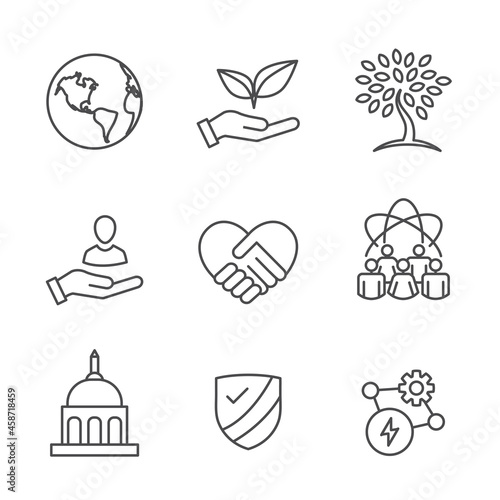 Environment or Environmental and Social Government and Governance Icon Set for ESG