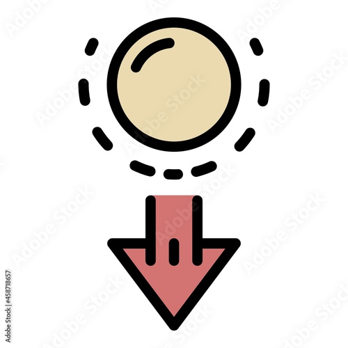 Ball and down arrow icon. Outline ball and down arrow vector icon color flat isolated