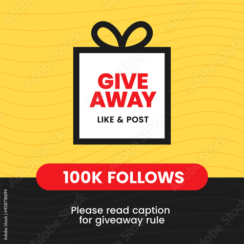 Giveaway poster template with gift box vector illustration for online social media competition event with caption text