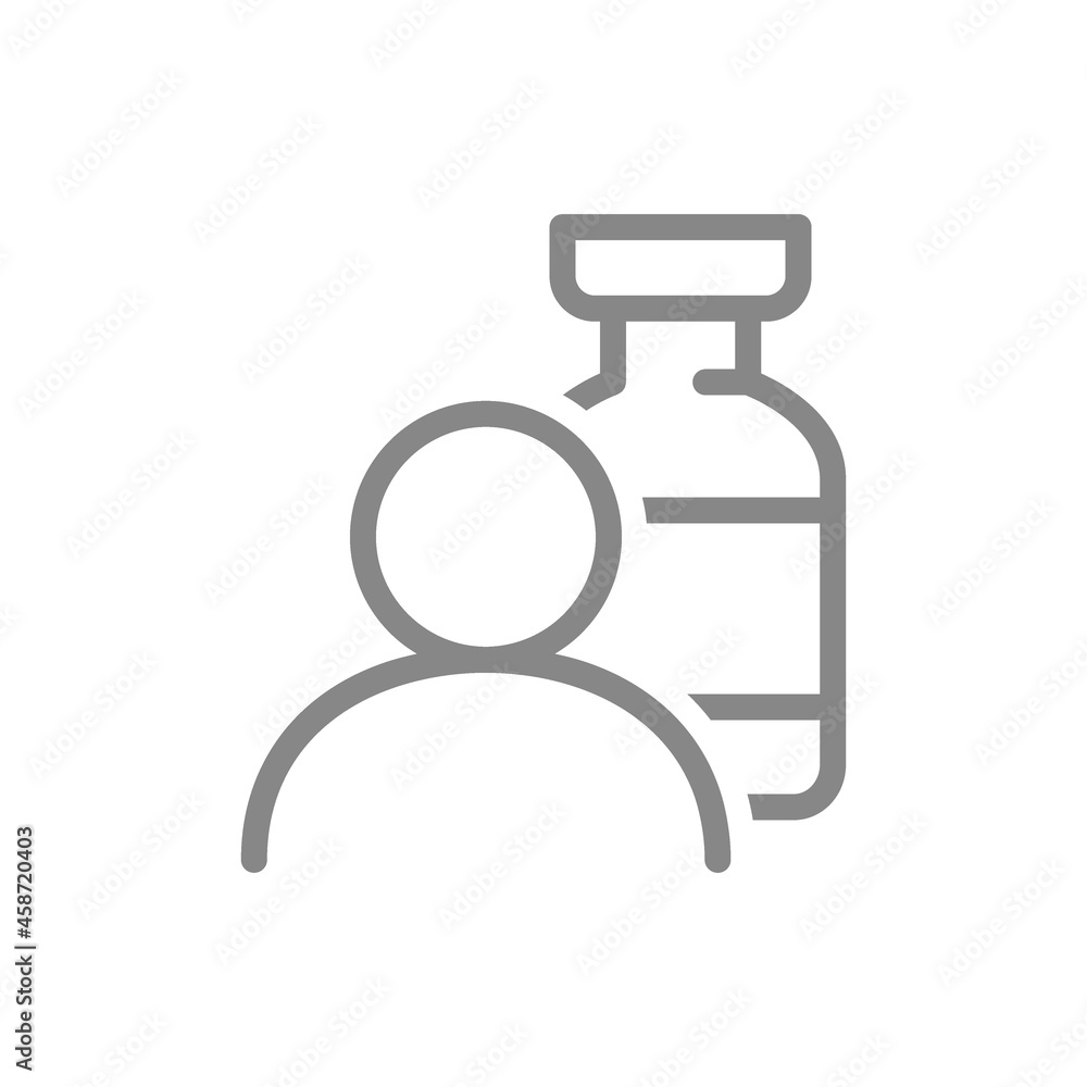 Medical ampoule and user line icon. Injection, vaccination of the population, immunization, collective immunity symbol Medical ampoule and user line icon. Injection, vaccination of the population, immunization, collective immunity symbol