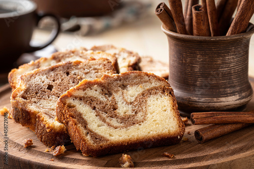 Wall Mural Sliced cinnamon swirl loaf cake