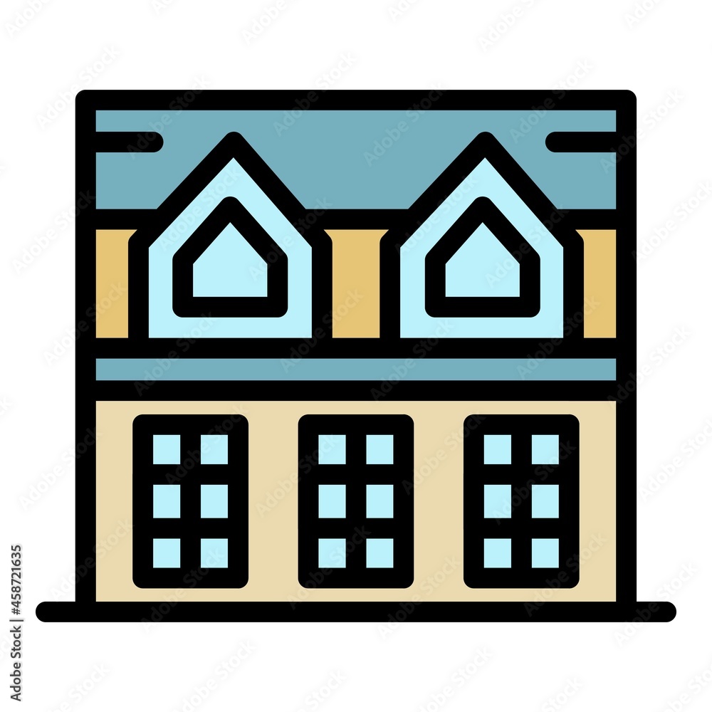 House with attic icon. Outline house with attic vector icon color flat isolated