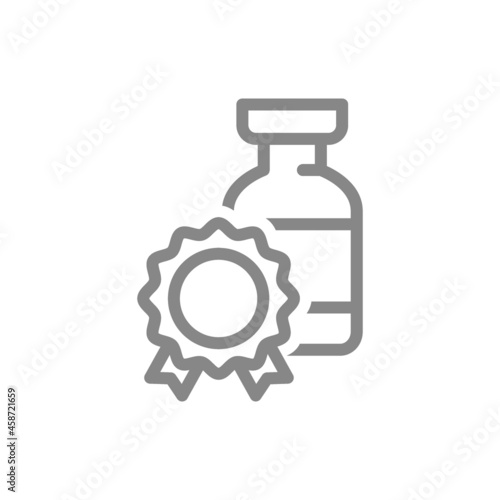Medical ampoule and reward, medal line icon. Vaccination, serum award, best vaccine, certified vaccine symbol