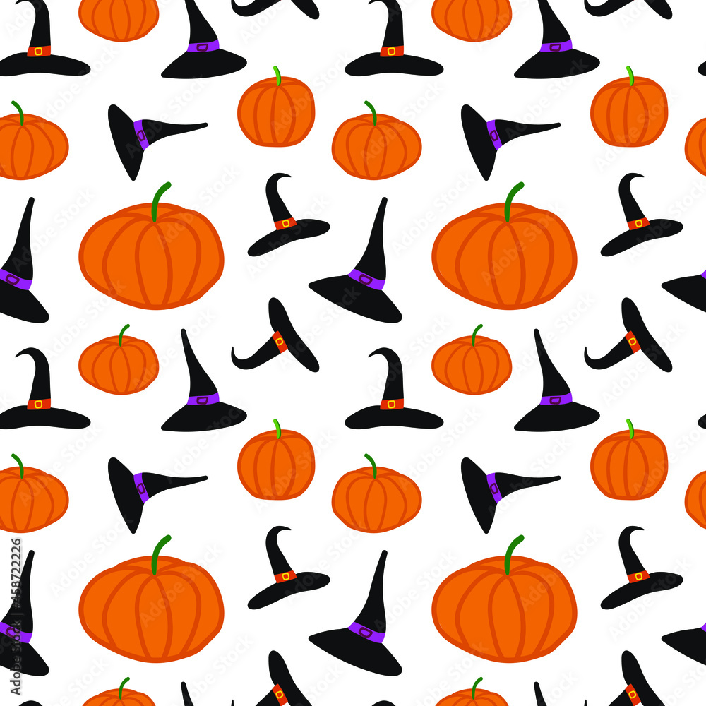 Witch hat and pumpkin halloween seamless pattern