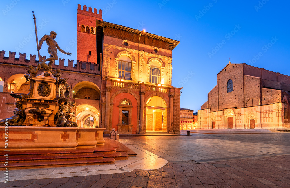 Bologna, Italy - Neptune Fountain and Piazza Maggiore