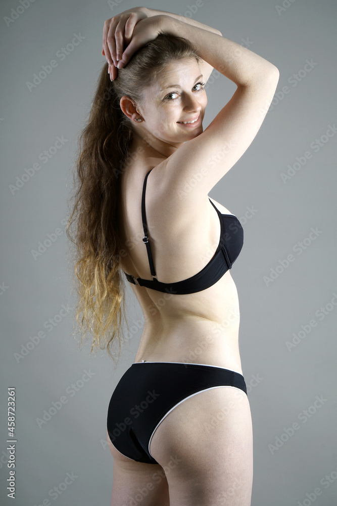 Young girl in black bikini Stock Photo