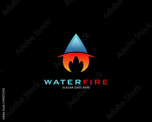 Water Drop Fire Logo Design Template Icon
