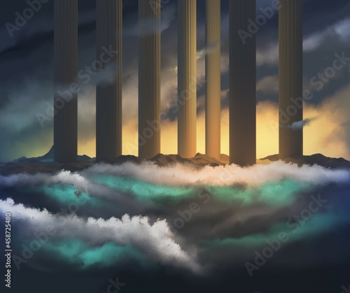 Pillars and waves tall columns with epic background