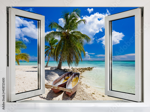 view from an open window to the Caribbean sea