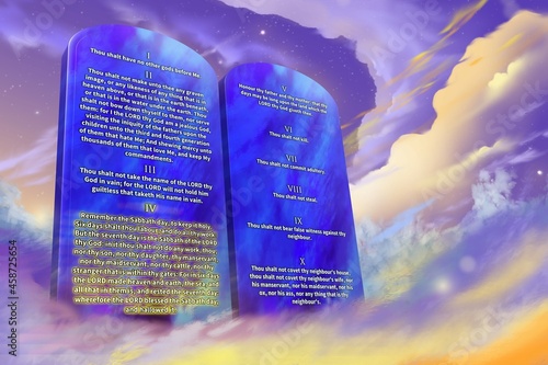 Fotografie, Obraz Ten Commandments with glowing text