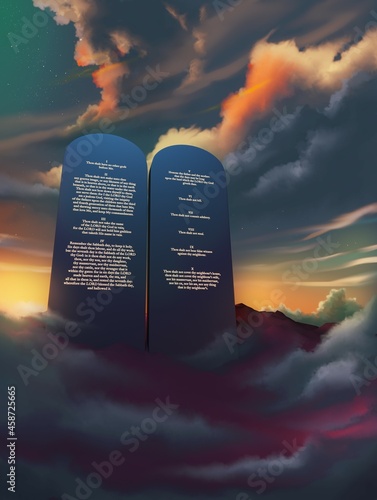 Photos Ten Commandments tablets of stone, epic imagery Biblical illustration