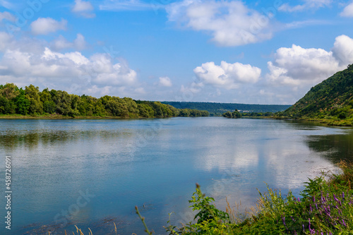 Wide river. Eastern european background with copy space for text or lettering. Ideal for fishing and rafting. photo