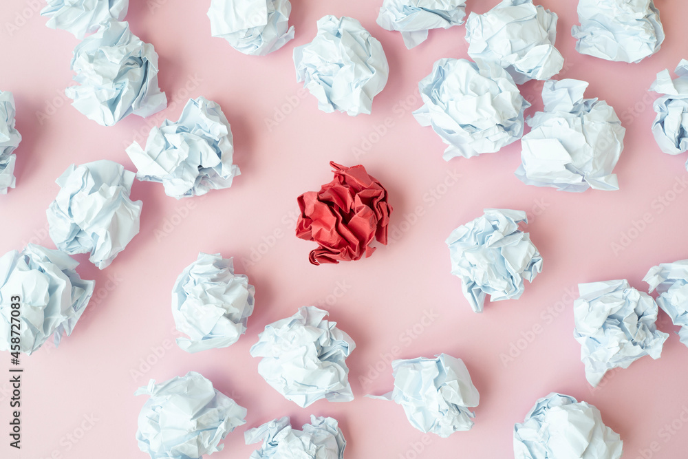 Set of crumpled paper balls with one colorful Set of crumpled paper balls with one colorful