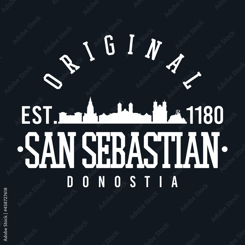 Fototapeta premium Donostia-San Sebastian, Gipuzkoa, Spain Skyline Original. A Logotype Sports College and University Style. Illustration Design Vector City.