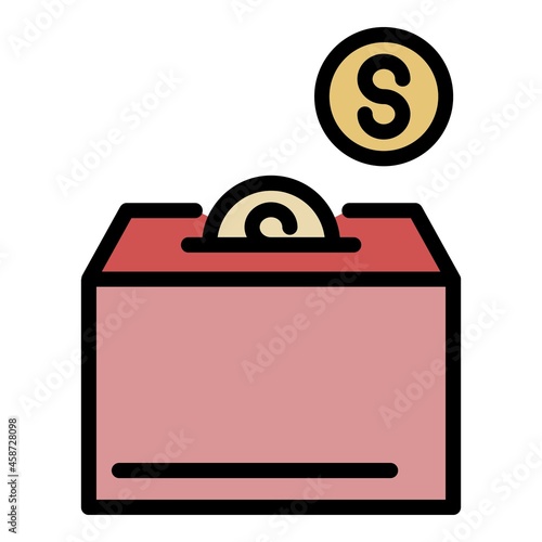 Coins and charity box icon. Outline coins and charity box vector icon color flat isolated