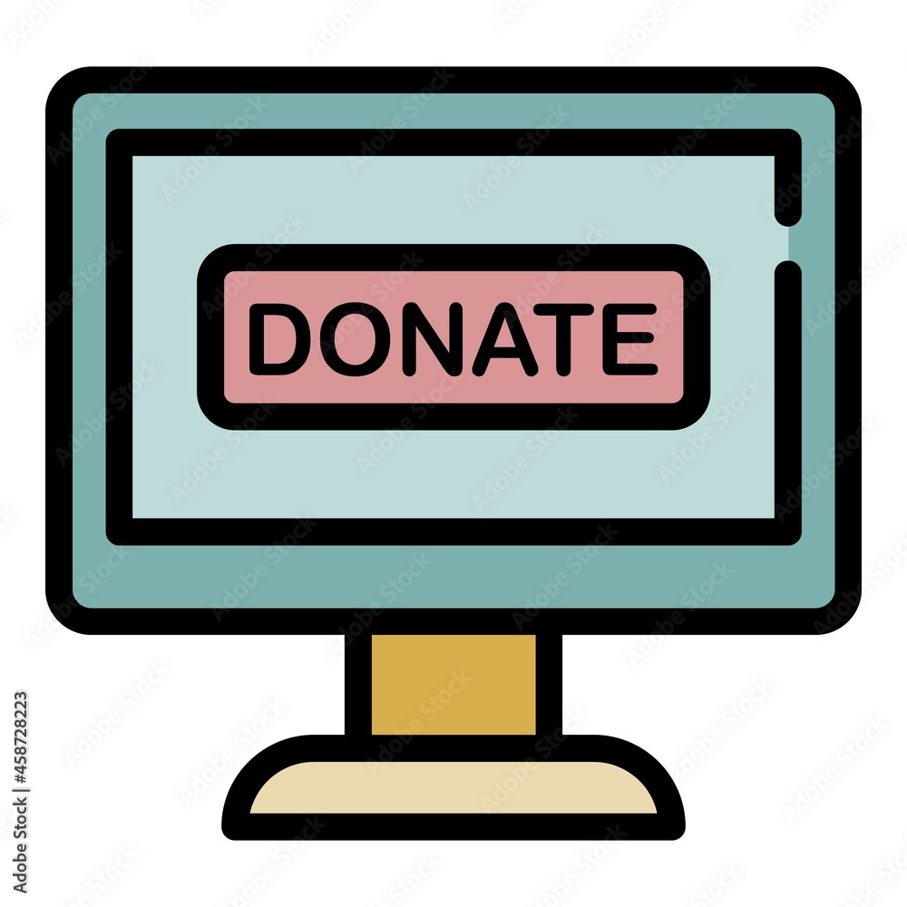 Donate button on the screen icon. Outline donate button on the screen vector icon color flat isolated Donate button on the screen icon. Outline donate button on the screen vector icon color flat isolated