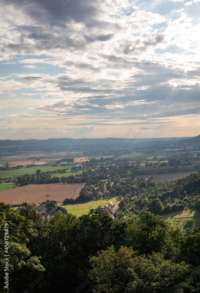 Country landscape over village Schaumburg in Germany