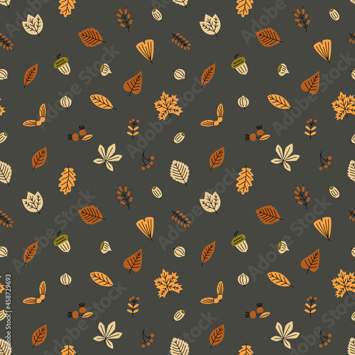 Autumn tree leaves and plants vector seamless pattern. Colorful garden leaves background. Symbol of season.