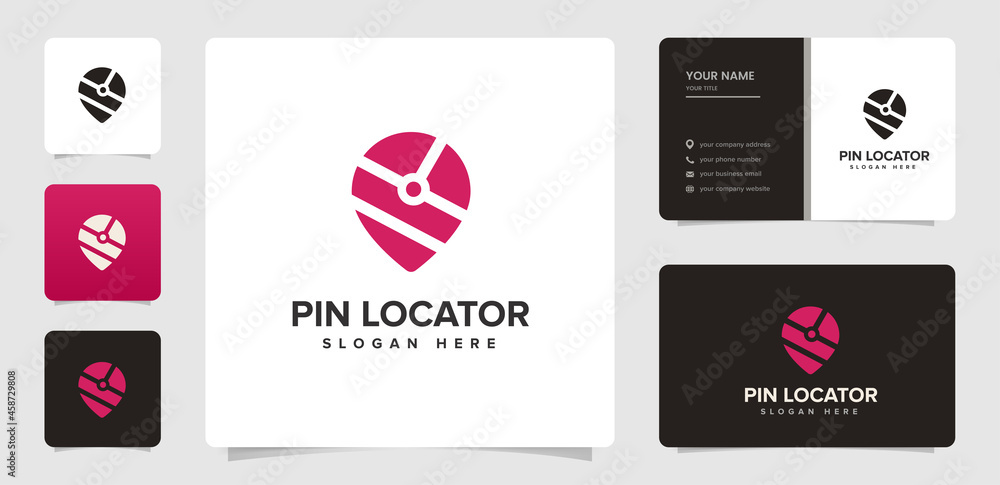 location, pin, map logo with business card template  design