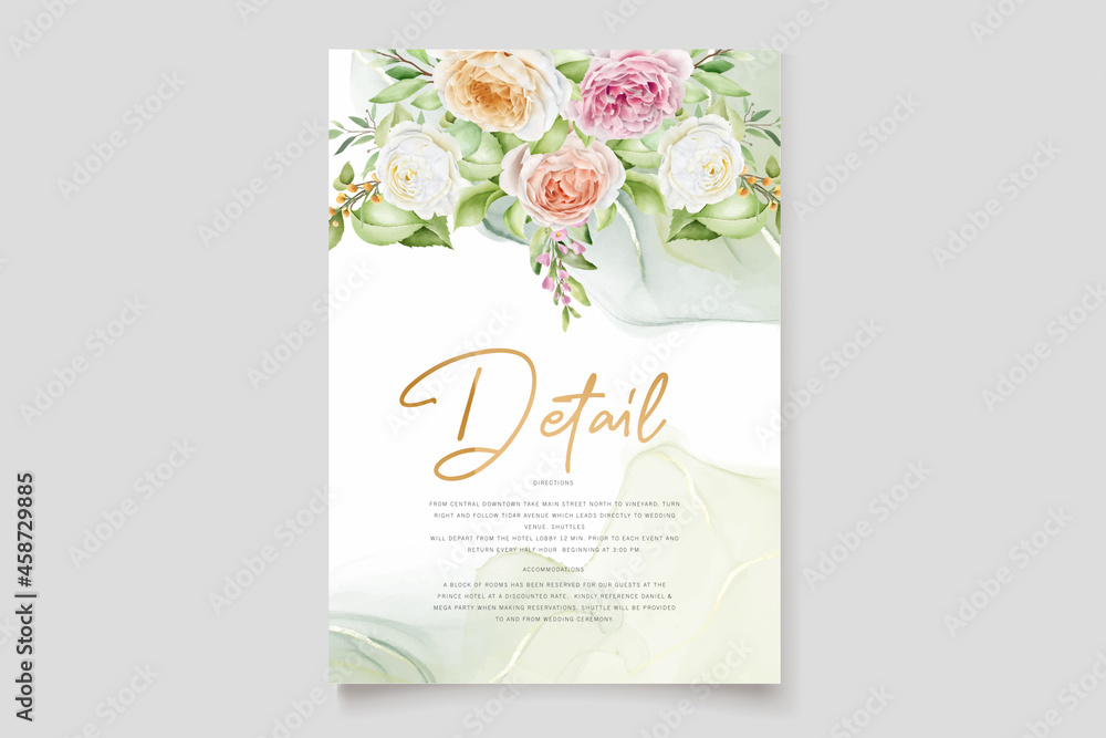 beautiful hand drawn roses wedding invitation card set