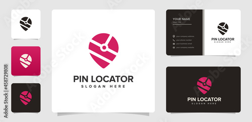 location, pin, map logo with business card template  design