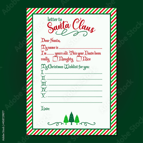 Letter to Santa Claus - Christmas letter from Santa Claus, remade letter with empty copy space. Pattern with peppermint frame. Special Delivery from North Pole.