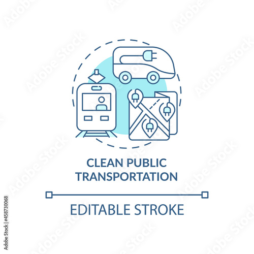 Clean public transportation concept icon. Reduce air pollution abstract idea thin line illustration. Energy conservation. Tackle climate change. Vector isolated outline color drawing. Editable stroke
