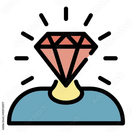 Man with a diamond head icon. Outline man with a diamond head vector icon color flat isolated