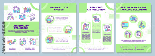 Air quality standards brochure template. Tackling air pollution. Flyer, booklet, leaflet print, cover design with linear icons. Vector layouts for presentation, annual reports, advertisement pages