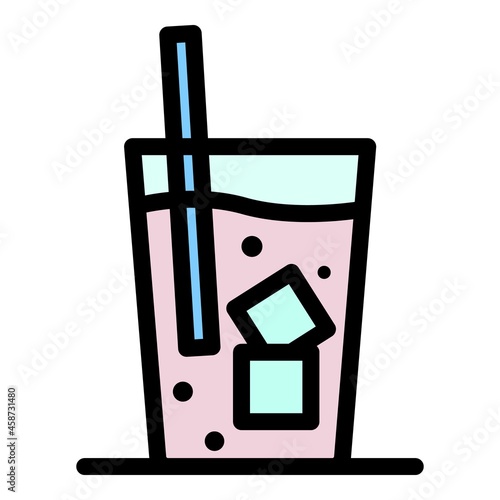 Glass with soda icon. Outline glass with soda vector icon color flat isolated