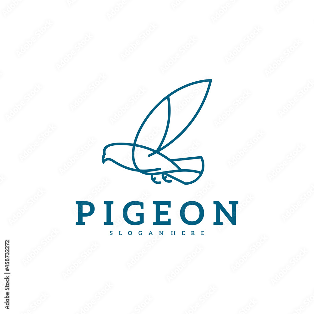 Pigeon logo line vector illustration. Dove logo creative design template. Bird logo premium Pigeon logo line vector illustration. Dove logo creative design template. Bird logo premium