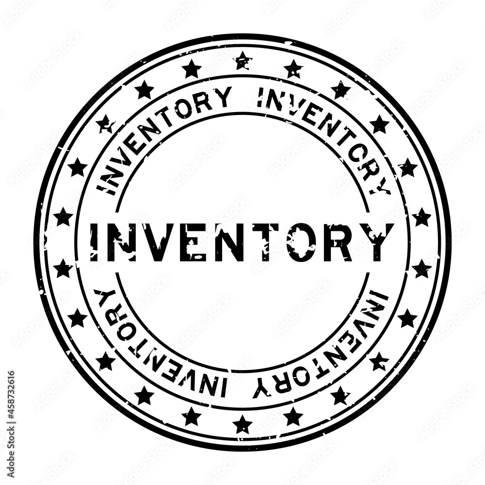 Grunge black inventory word with star icon round rubber seal stamp on white background Grunge black inventory word with star icon round rubber seal stamp on white background