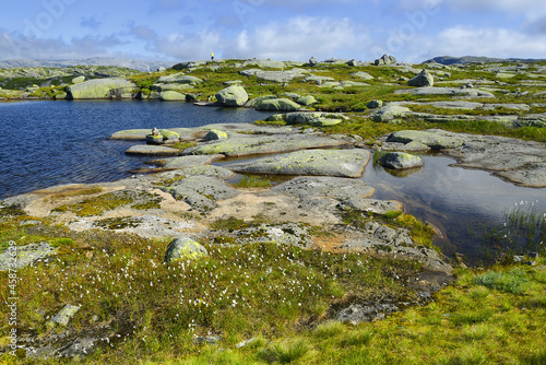 View of the rocky landscape not far from Lysebotn and Suleskard in Rogaland, Tjodanpollen, Norway as a background photo