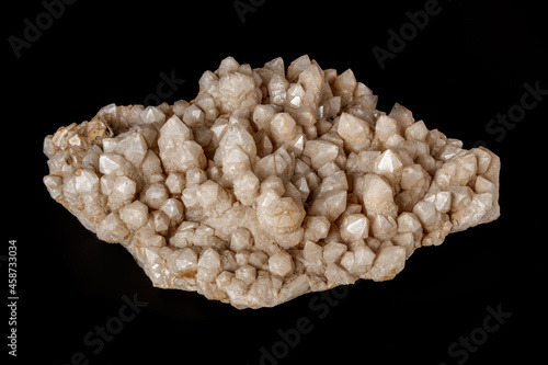 Macro Mineral Snow quartz Crystals on Black Background