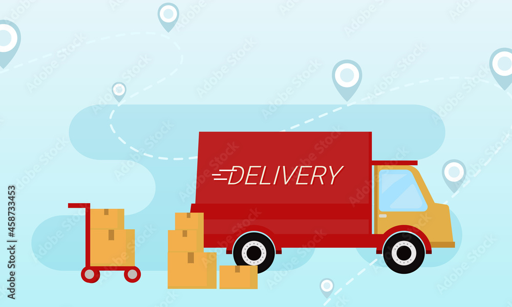 Trucks and delivery point abstract concept illustration.