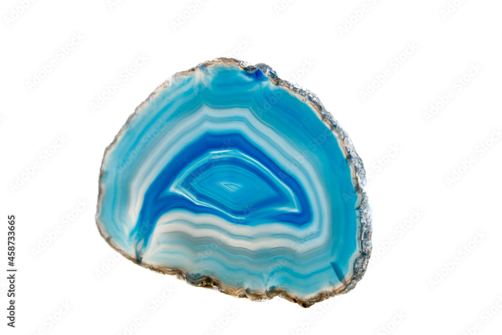 Macro mineral stone Blue Agate breed a white background Macro mineral stone Blue Agate breed a white background