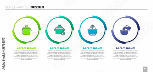 Set Cooking pot, , Citrus fruit juicer and Saucepan. Business infographic template. Vector