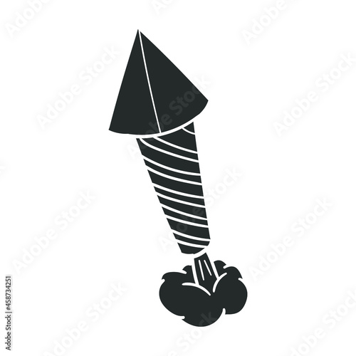 Rocket Launch Icon Silhouette Illustration. Pyrotechnics Vector Graphic Pictogram Symbol Clip Art. Doodle Sketch Black Sign.