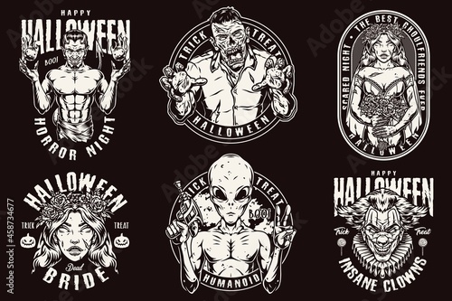 Halloween night monochrome vintage badges