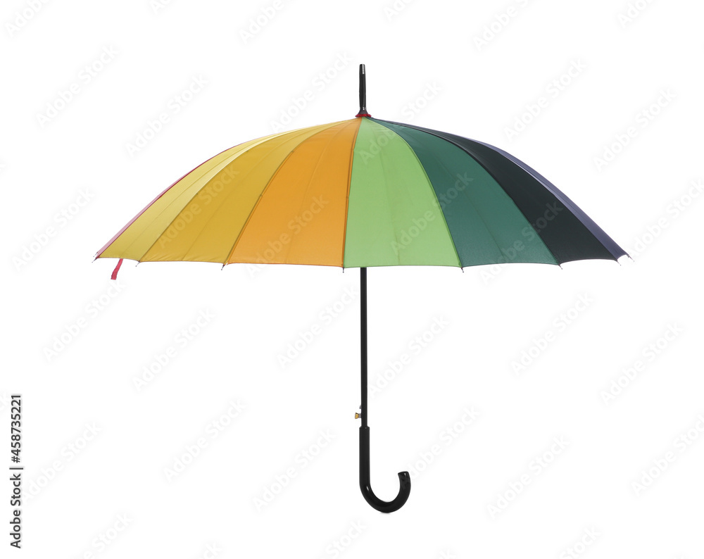 One open colorful umbrella isolated on white One open colorful umbrella isolated on white