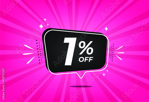 1 percent discount. Pink banner with floating balloon for promotions and offers.