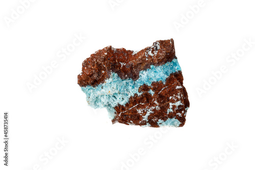 Macro mineral aurichalcite stone on microcline on white background photo