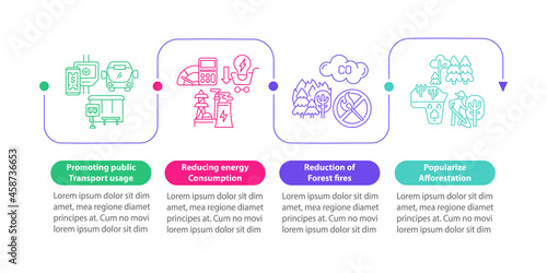 Environmental initiatives vector infographic template. Saving energy presentation outline design elements. Data visualization with 4 steps. Process timeline info chart. Workflow layout with line icons