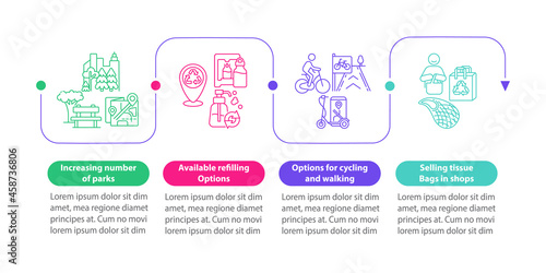 Green solutions vector infographic template. Cycling and walking presentation outline design elements. Data visualization with 4 steps. Process timeline info chart. Workflow layout with line icons