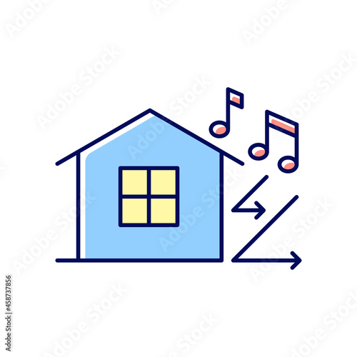 Sound insulation RGB color icon. Walls soundproofing performance improvement. Providing sound attenuation. Soundproof from outside noise. Isolated vector illustration. Simple filled line drawing