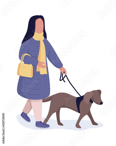 Woman with dog semi flat color vector character